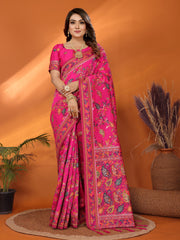Premium Pashmina Silk Saree – Kashmiri Weaving Beauty in Pink